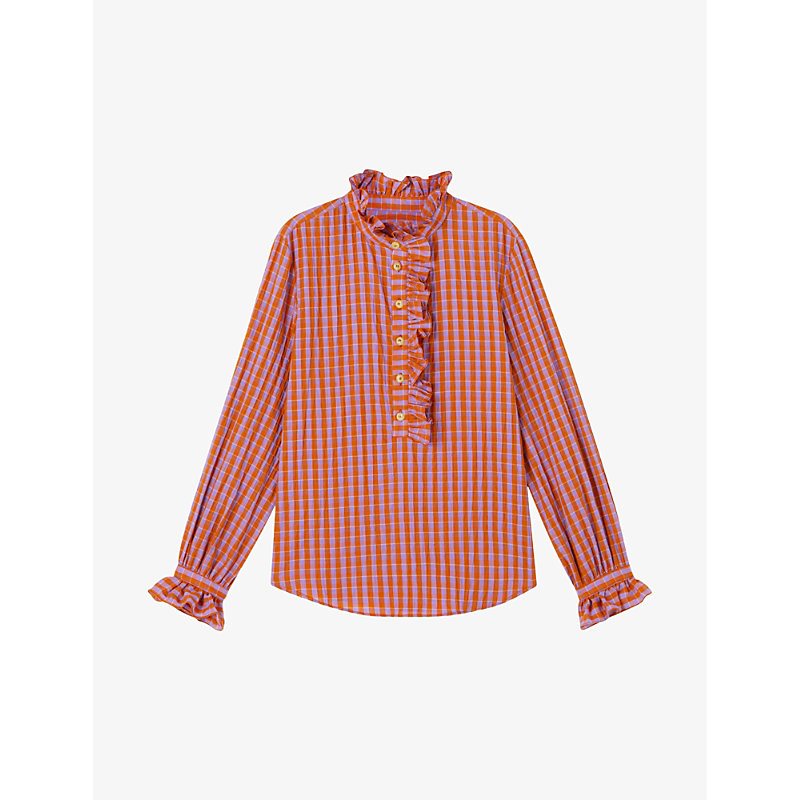 Shop Lk Bennett Women's Mul-orange Camille Gingham Seersucker-cotton Shirt
