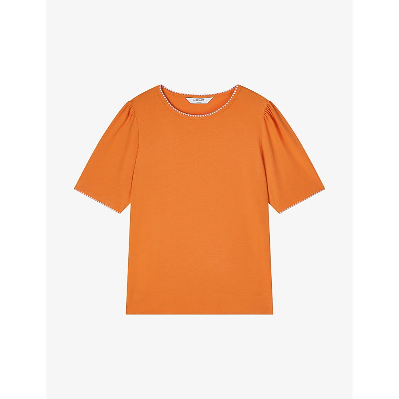 Lk Bennett Womens Ora-burnt Orange Lizzie Embroidered-trim Cotton-jersey T-shirt