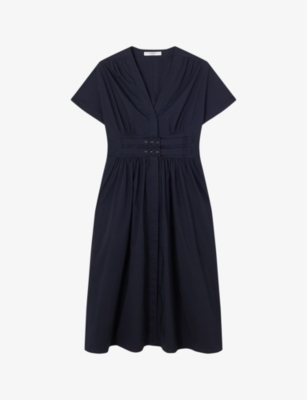 Shop Lk Bennett Womens Blu-vy Eva Fit-and-flare Cotton Midi Dress In Blu-navy