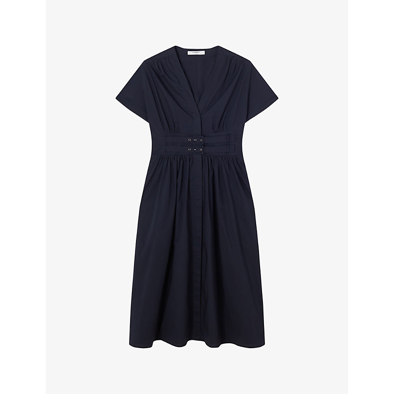 Lk Bennett Womens Blu-navy Eva Fit-and-flare Cotton Midi Dress