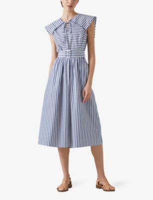 Lk Bennett Beau Stripe Cotton Midi Dress In Mul-navy/cream