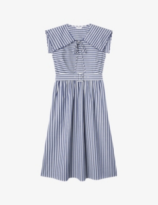 Lk Bennett Beau Stripe Cotton Midi Dress In Mul-navy/cream
