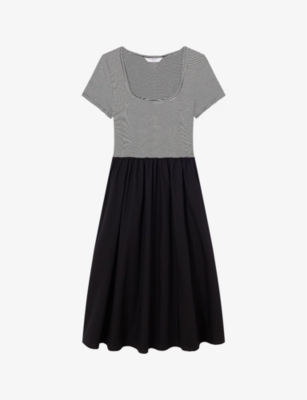 Lk Bennett Serina Short-sleeve Striped Stretch-jersey Midi Dress In Mul-black/white