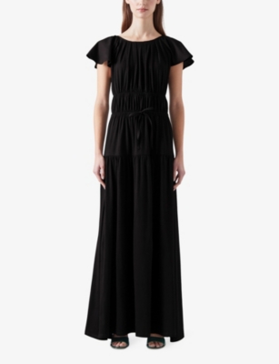 Shop Lk Bennett Women's Bla-black Carla Drawstring-waistband Cotton-blend Maxi Dress