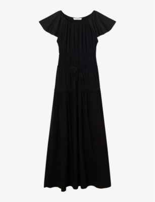 Shop Lk Bennett Womens Bla-black Carla Drawstring-waistband Cotton-blend Maxi Dress