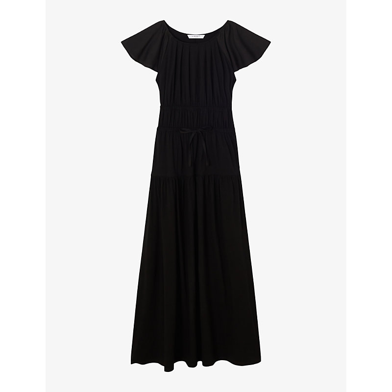 Shop Lk Bennett Women's Bla-black Carla Drawstring-waistband Cotton-blend Maxi Dress
