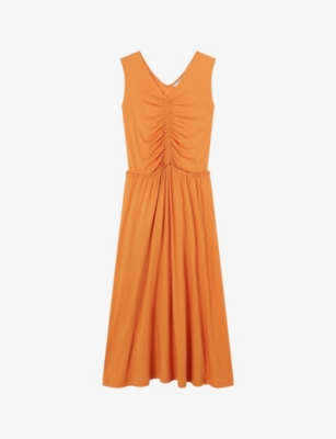 Shop Lk Bennett Women's Ora-burnt Orange Claud Ruched Cotton-jersey Midi Dress