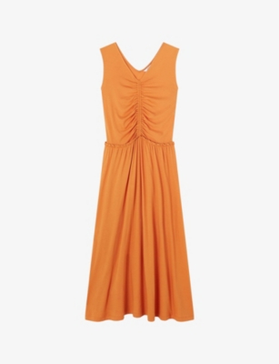 Lk Bennett Womens Ora-burnt Orange Claud Ruched Cotton-jersey Midi Dress In Ora-burnt Orange