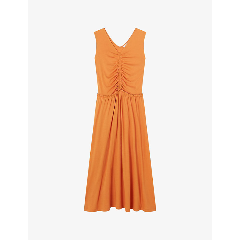 Lk Bennett Womens Ora-burnt Orange Claud Ruched Cotton-jersey Midi Dress
