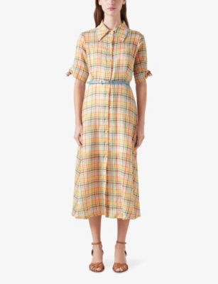Lk Bennett Womens Mul-multi Saffron Check-print Cotton Midi Dress In Mul-multi
