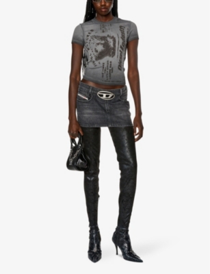 DIESEL: De-Ron S2 logo-buckle low-rise stretch-denim mini skirt