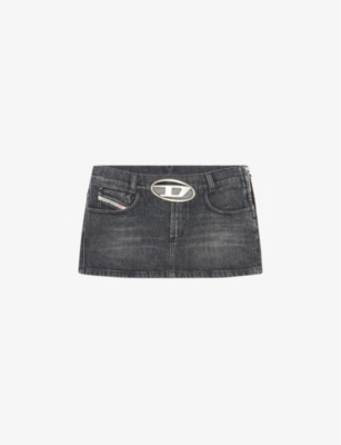 DIESEL: De-Ron S2 logo-buckle low-rise stretch-denim mini skirt