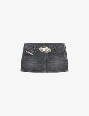 Shop Diesel Women's 2 De-ron S2 Logo-buckle Low-rise Stretch-denim Mini Skirt