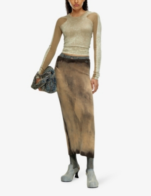 Shop Diesel Women's 900a M-delma Bleached-effect High-rise Stretch-knit Maxi Skirt
