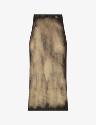 Shop Diesel Women's 900a M-delma Bleached-effect High-rise Stretch-knit Maxi Skirt
