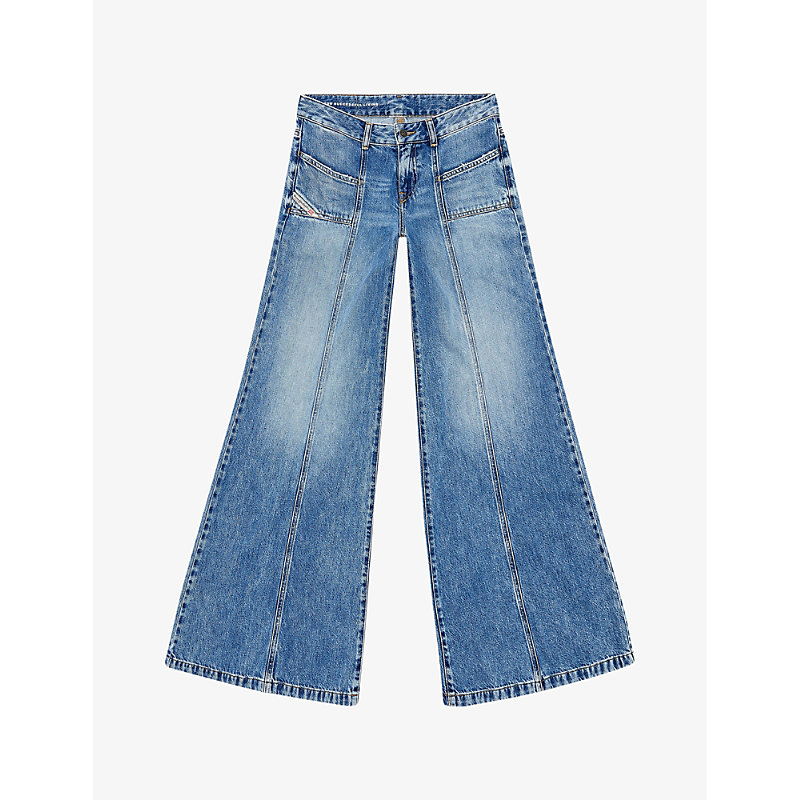 Shop Diesel Women's 1 D-akii Panelled Flared-leg Mid-rise Denim-blend Jeans