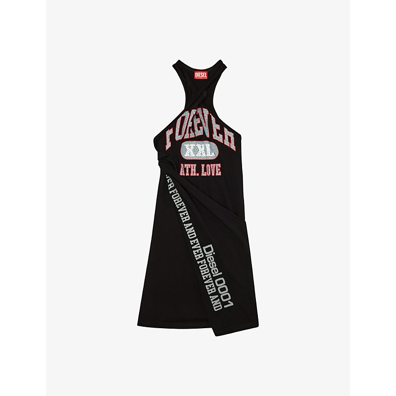 Shop Diesel Women's 9xx D-zelie Slogan-print Cotton-jersey Mini Dress