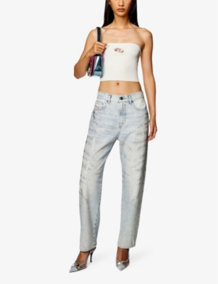 DIESEL: M-Calrksvillex logo-plaque strapless knitted top