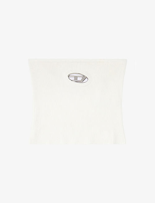 DIESEL: M-Calrksvillex logo-plaque strapless knitted top