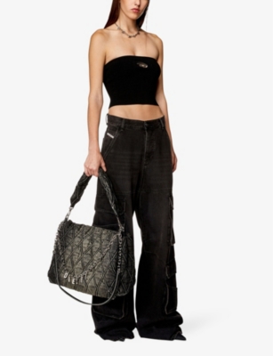 Diesel Ribbed Viscose Cropped Top M-clarksvillex In 9xx