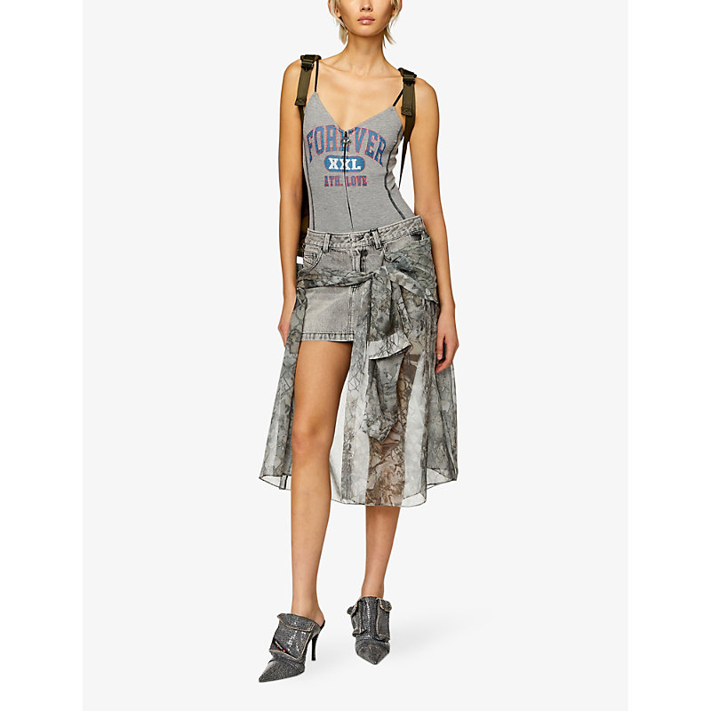 Shop Diesel Womens 2 O-jeany Drape-effect Low-rise Denim Mini Skirt