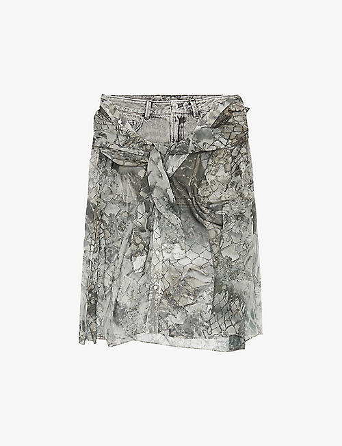 DIESEL: O-Jeany drape-effect low-rise denim mini skirt