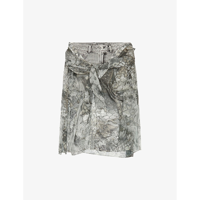 Shop Diesel Women's 2 O-jeany Drape-effect Low-rise Denim Mini Skirt