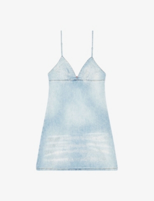 Shop Diesel Womens 1 De-ver S Crystal-embellished Bleach-effect Denim Mini Dress