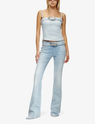 Shop Diesel D-ebbybelt Logo-buckle Mid-rise Denim Jeans In 1