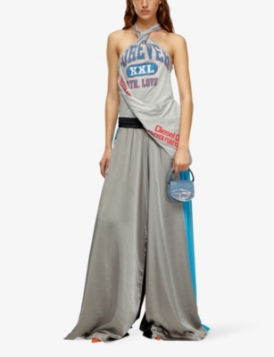 Shop Diesel P-wild Double-knit Satin Palazzo Trousers In 9bxa