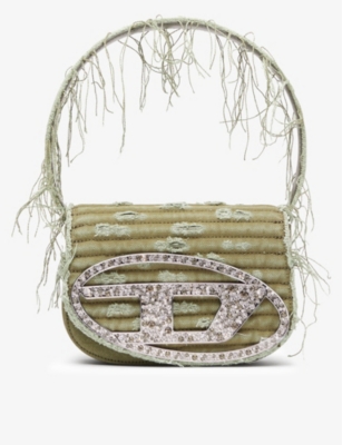 Diesel 1dr-iconic Shoulder Bag In Canvas And Leather In T7431