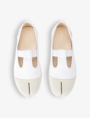 Shop Maison Margiela Women's White/comb Tabi Split-toe Cotton-canvas Mary Jane Shoes