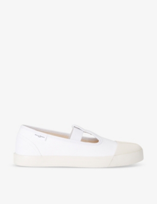 Shop Maison Margiela Women's White/comb Tabi Split-toe Cotton-canvas Mary Jane Shoes