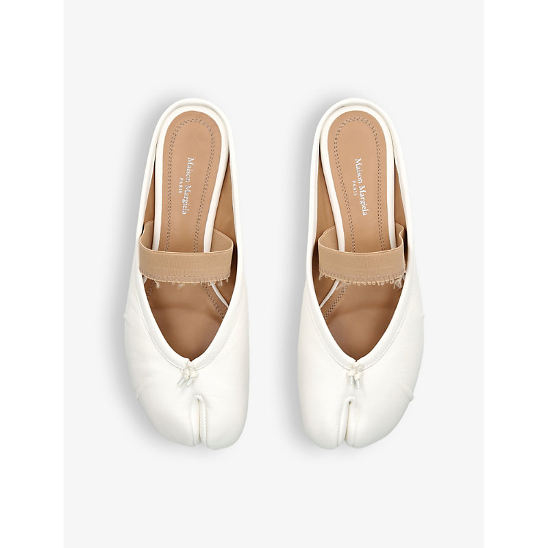 Shop Maison Margiela Tabi Leather Ballerina Mules In White/comb