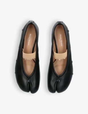 Shop Maison Margiela Women's Black/comb Tabi Split-toe Leather Ballet Flats