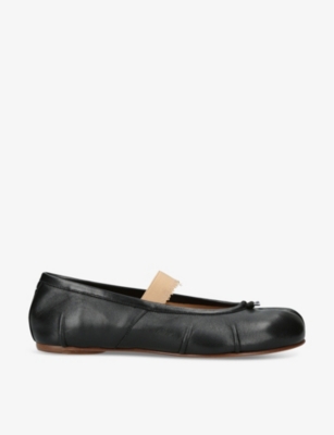 Shop Maison Margiela Women's Black/comb Tabi Split-toe Leather Ballet Flats