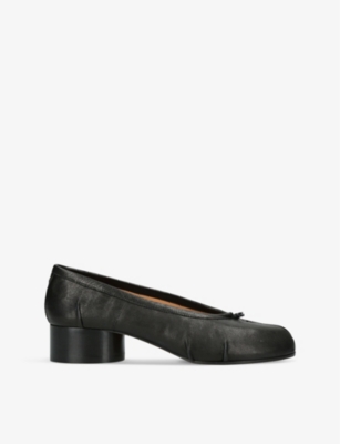 Shop Maison Margiela Tabi Ballerina Split-toe Leather Heeled Shoes In Black