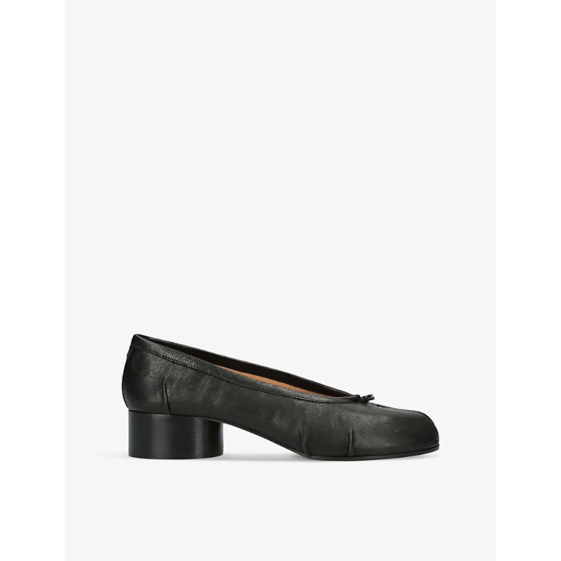 Shop Maison Margiela Women's Black Tabi Ballerina Split-toe Leather Heeled Shoes
