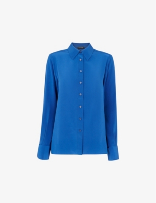 Whistles Womens Blue Ultimate Regular-fit Silk Shirt