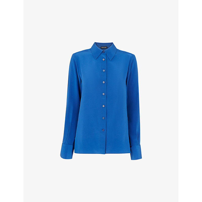 Whistles Womens Blue Ultimate Regular-fit Silk Shirt