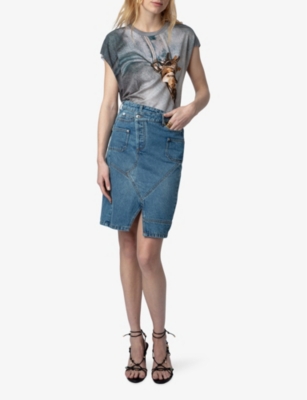 Shop Zadig & Voltaire Zadig&voltaire Womens Light Blue Jinko Asymmetric-waist High-rise Denim Skirt