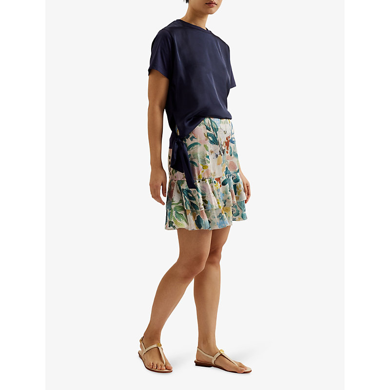 Shop Ted Baker Pragsea Floral-print Tiered Woven Mini Skirt In Ivory