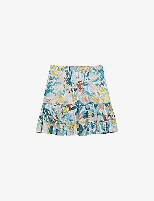 TED BAKER: Pragsea floral-print tiered woven mini skirt