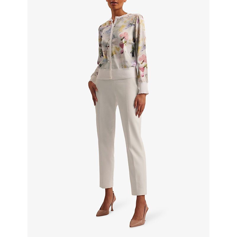 Shop Ted Baker Womens White Haylou Floral-print High-neck Knitted Cardigan