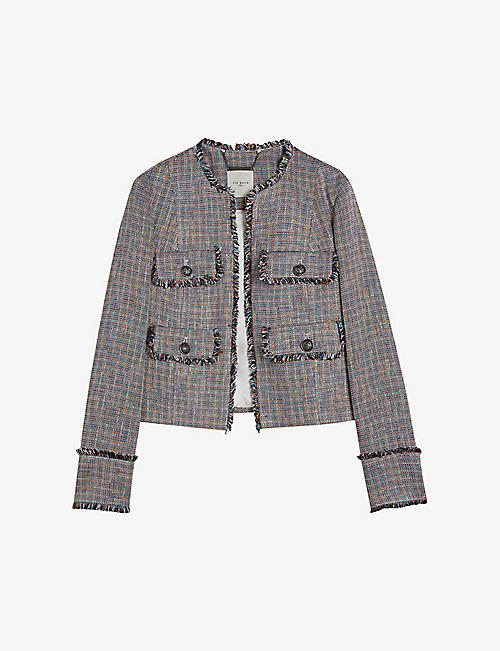 TED BAKER: Mayumi frayed-trim cropped woven jacket