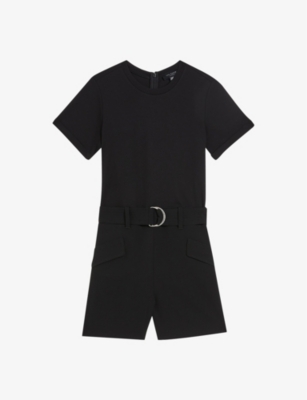Ted Baker Womens Black Plara Short-sleeve Belted-waist Stretch-woven Playsuit
