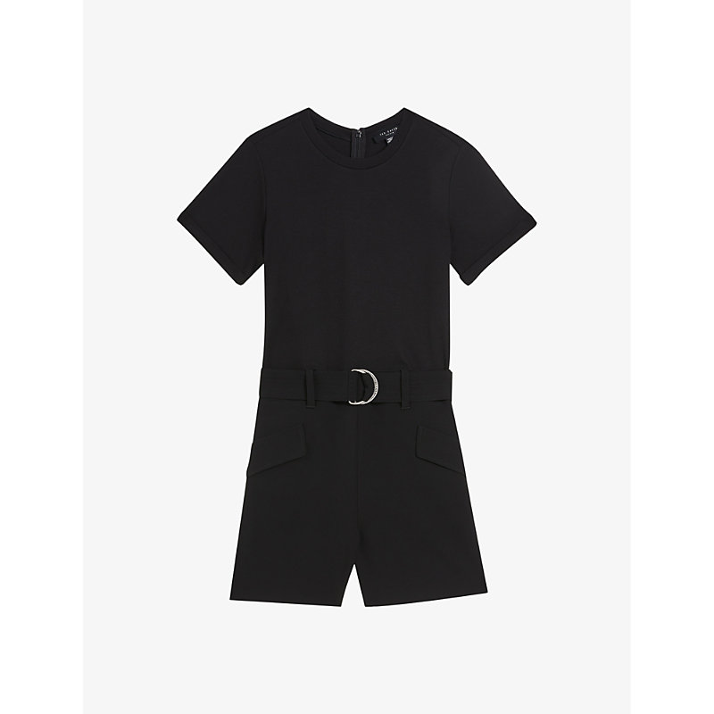 Ted Baker Womens Black Plara Short-sleeve Belted-waist Stretch-woven Playsuit
