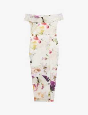 TED BAKER: Merreen off-shoulder floral stretch-woven midi dress