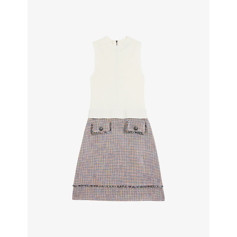 Ted Baker Womens Ivory Mayumid Tweed-skirt Sleeveless Woven Mini Dress