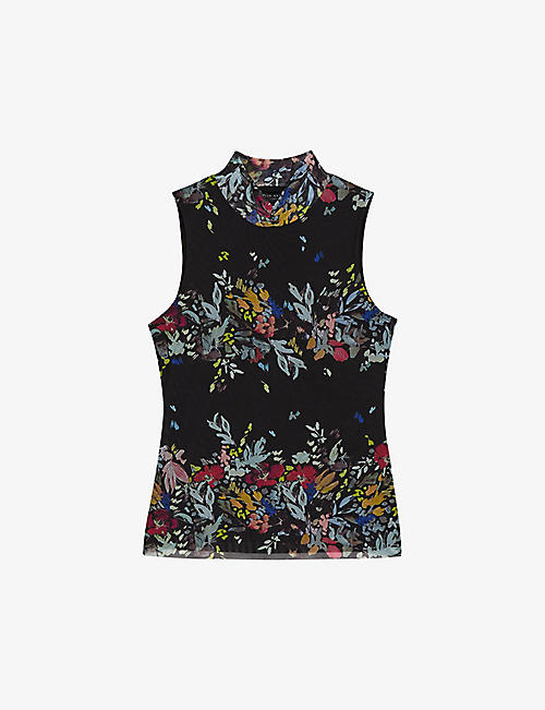 TED BAKER: Delhia graphic-print high-neck stretch-mesh top